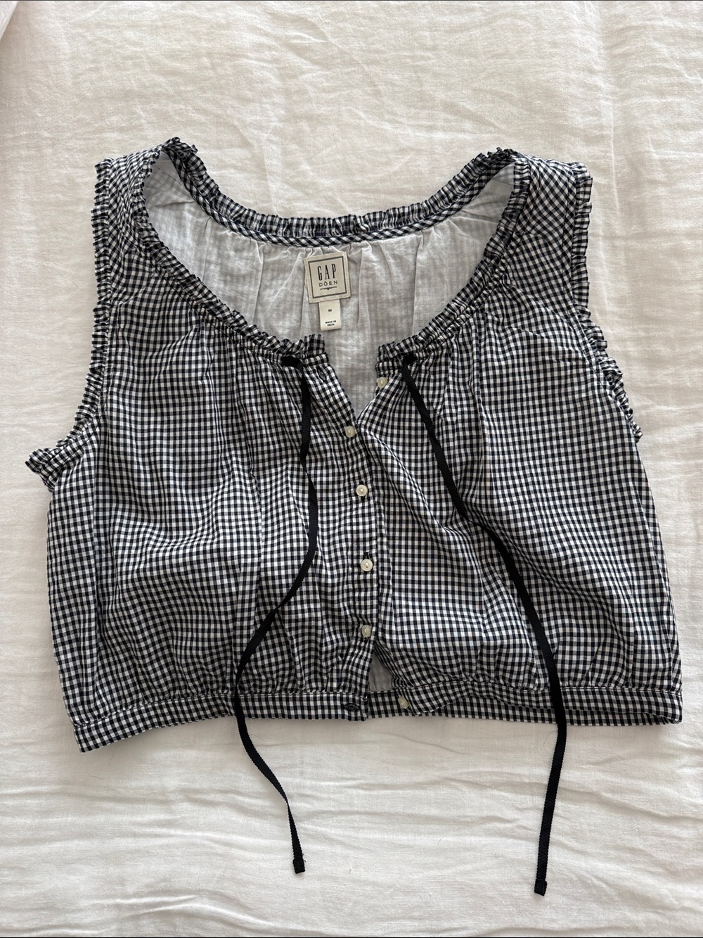 GAP Black & White Gingham Tie-Front Cropped Tank